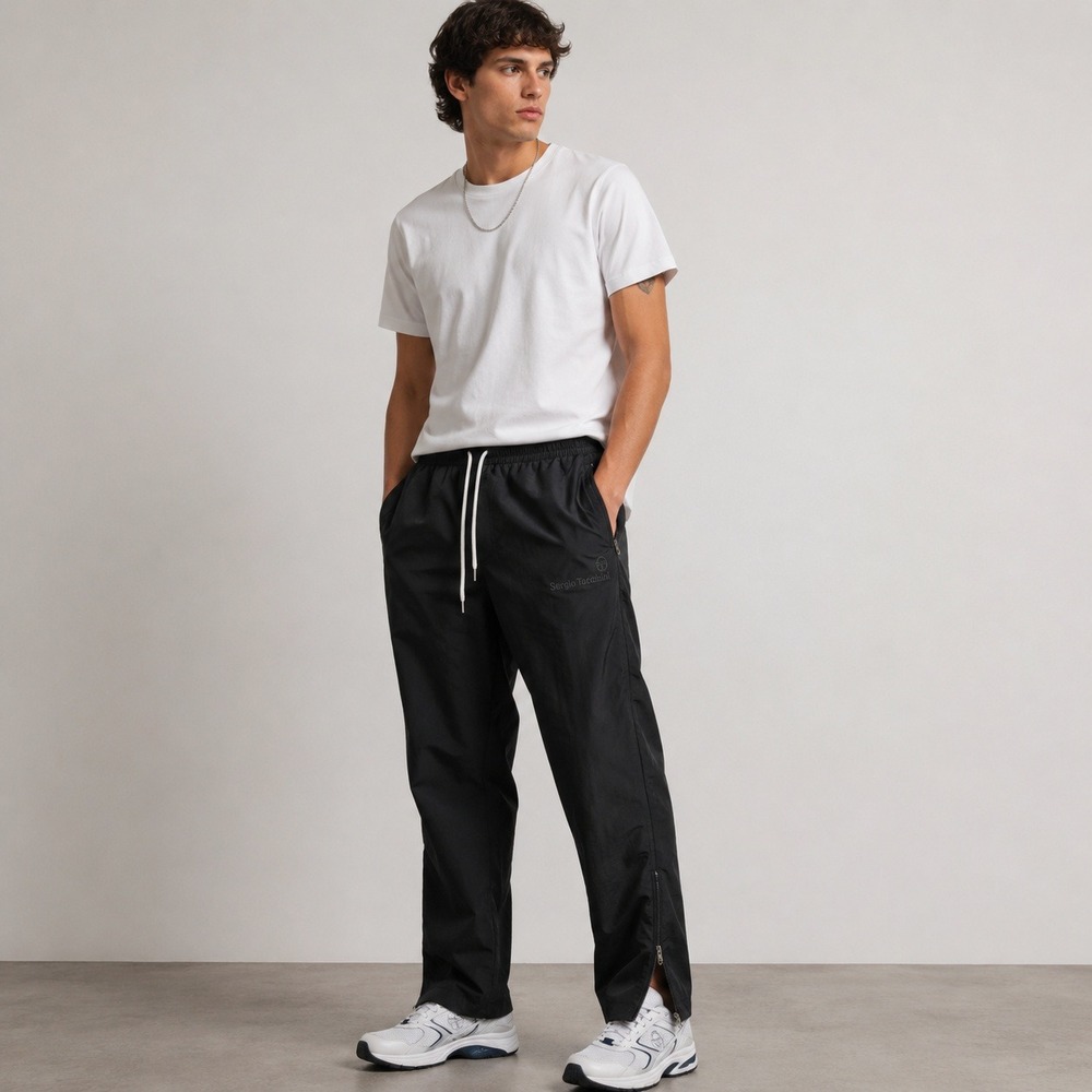 Sergio Tacchini Mens Black Track Pants Joggers‎ Small  Korea Tennis Zip Ankle